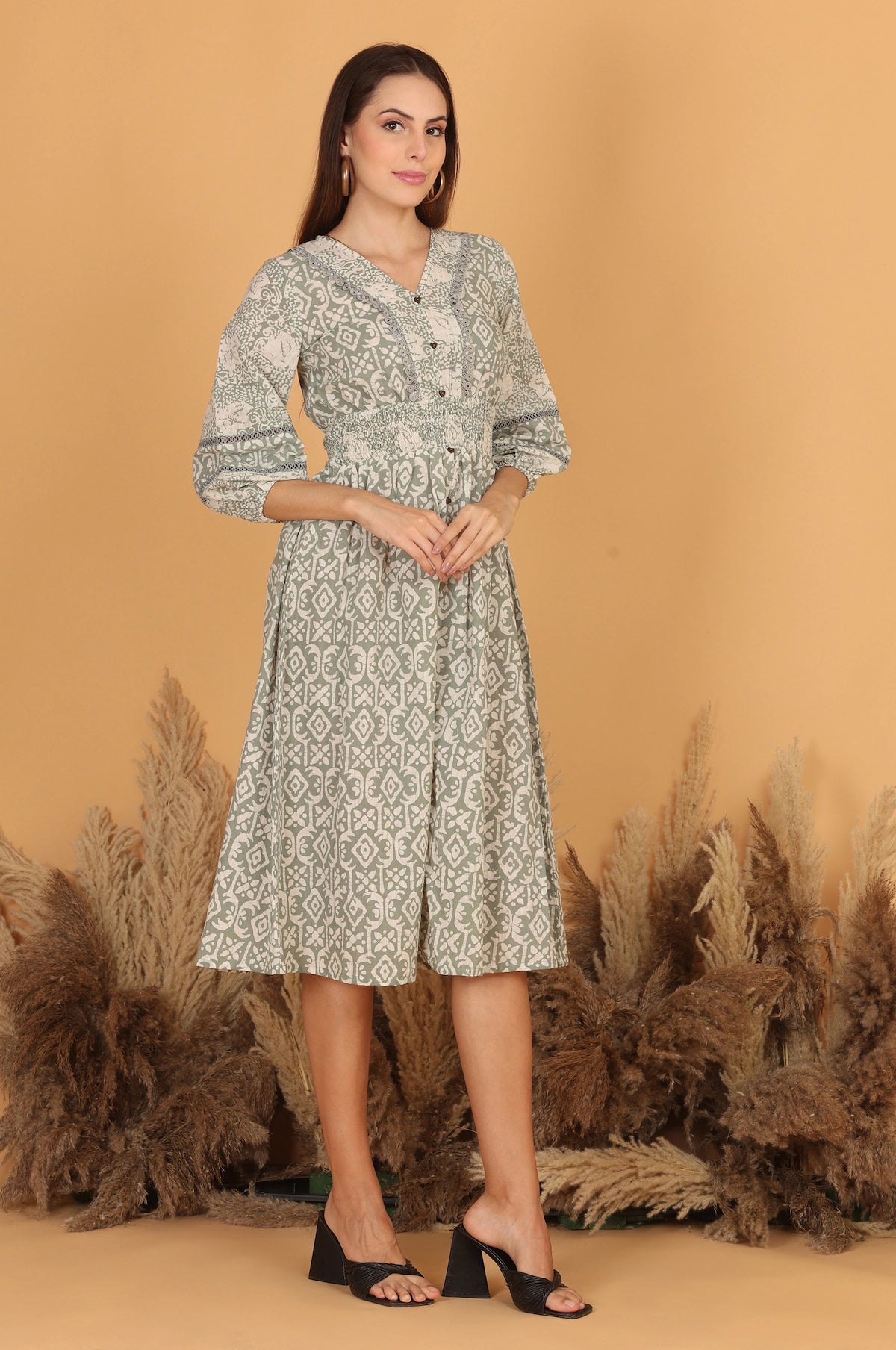 Batik Fit & Flare Dress - Green