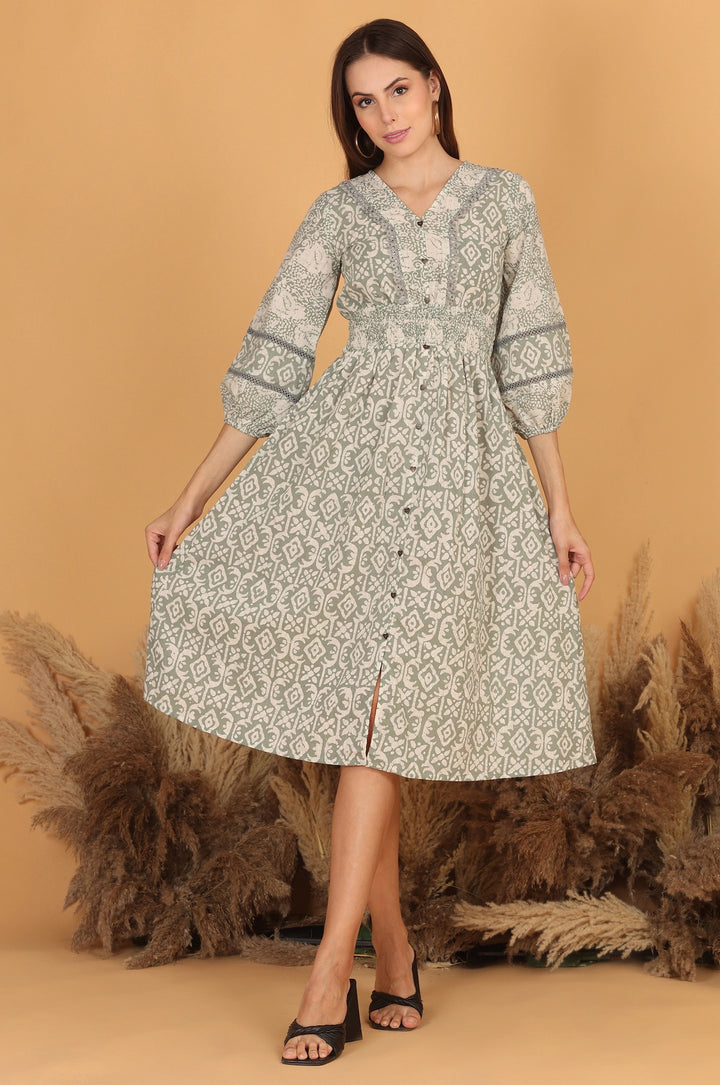 Batik Fit & Flare Dress - Green