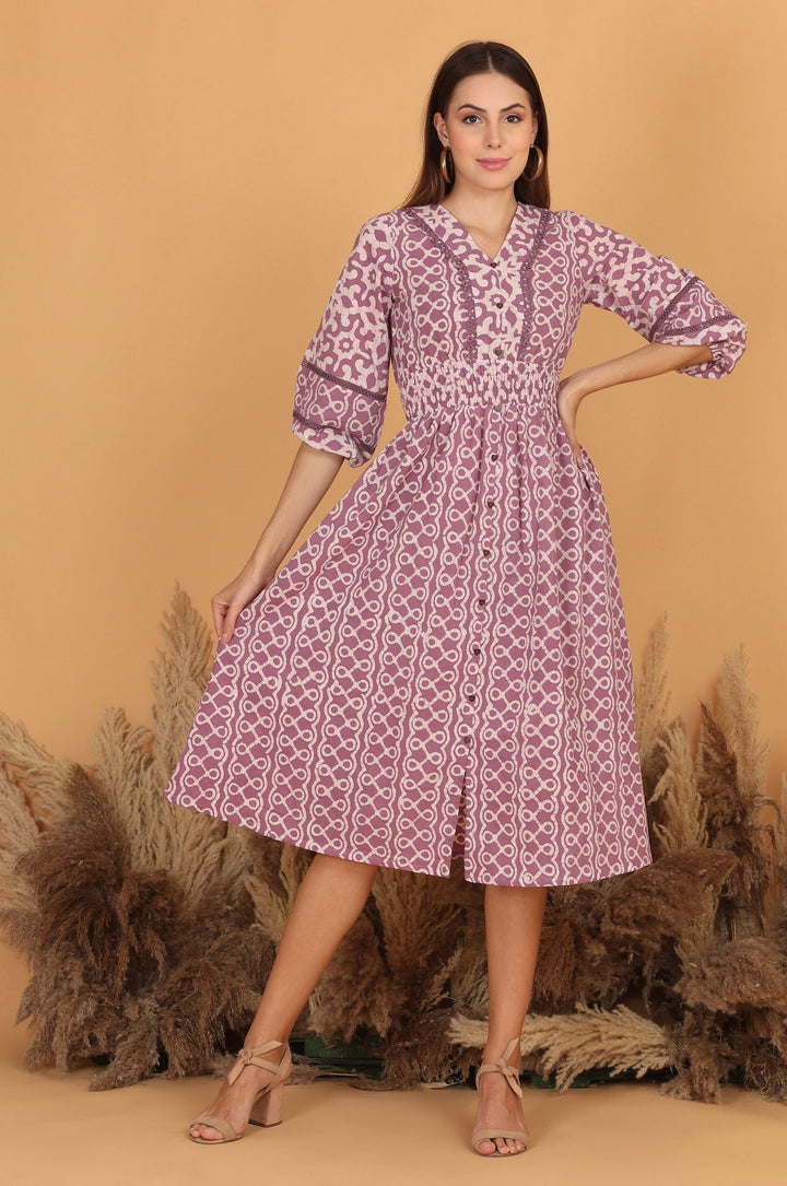 Batik Fit & Flare Dress - Lavender
