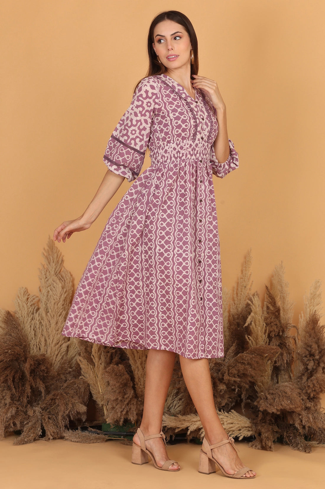 Batik Fit & Flare Dress - Lavender