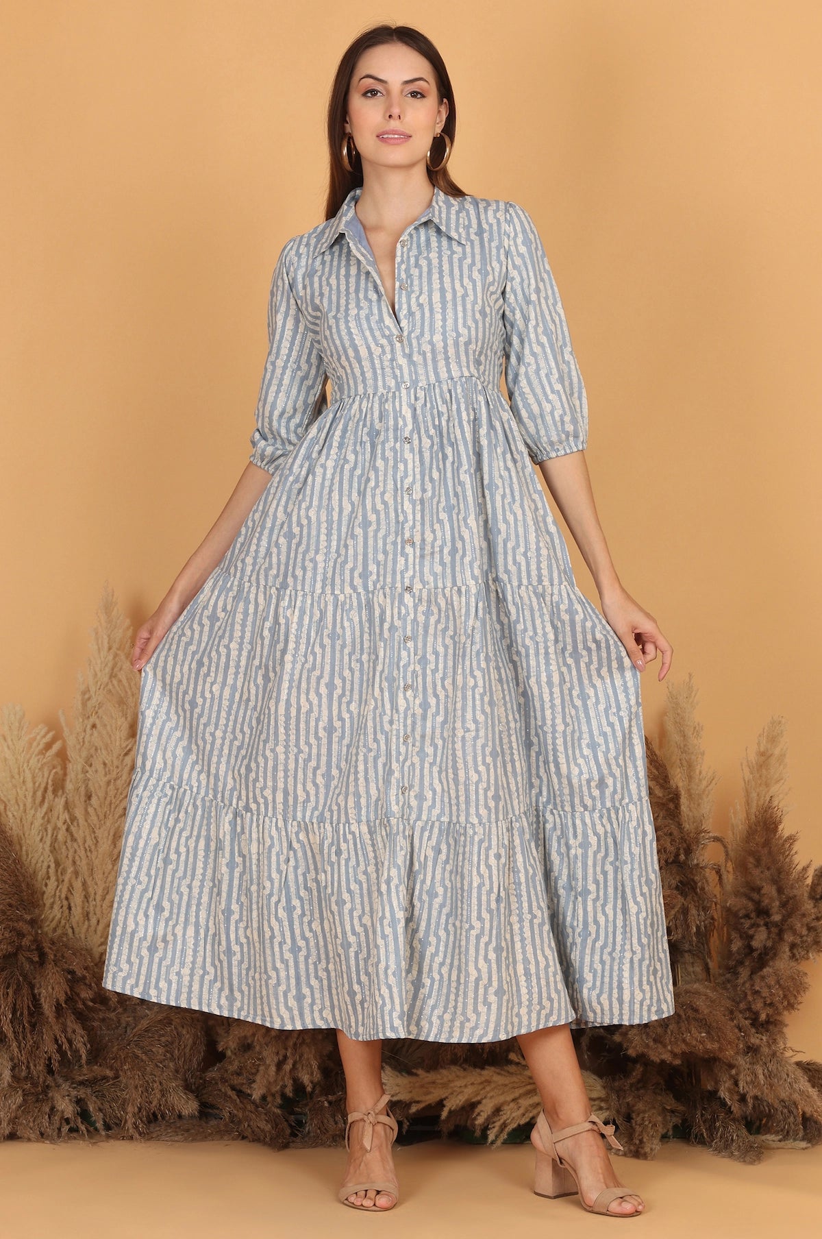 Batik Lurex Weave Dress in Sky