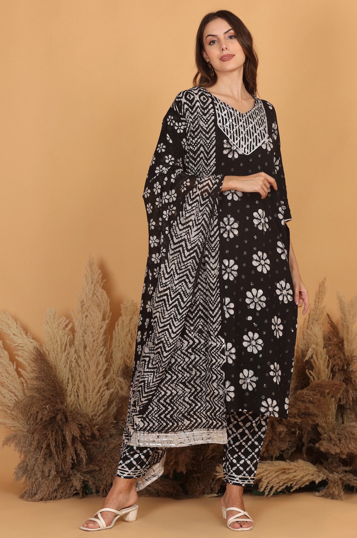 Batik Silver Moon Suit Set – front view | handcrafted batik ethnic wear for women | Shades of You
