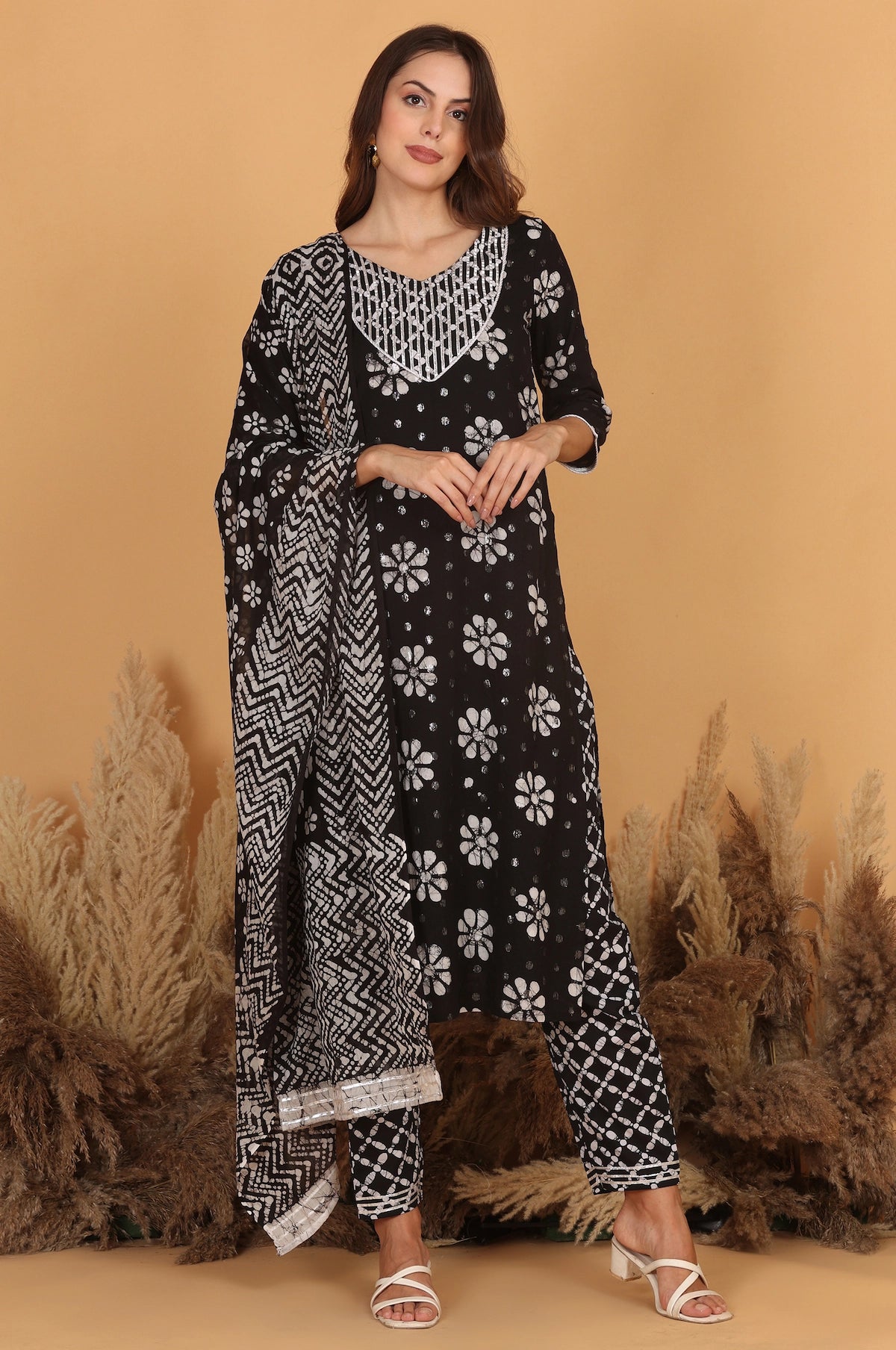 Batik Silver Moon Suit Set – side view | handcrafted batik ethnic wear for women | Shades of You