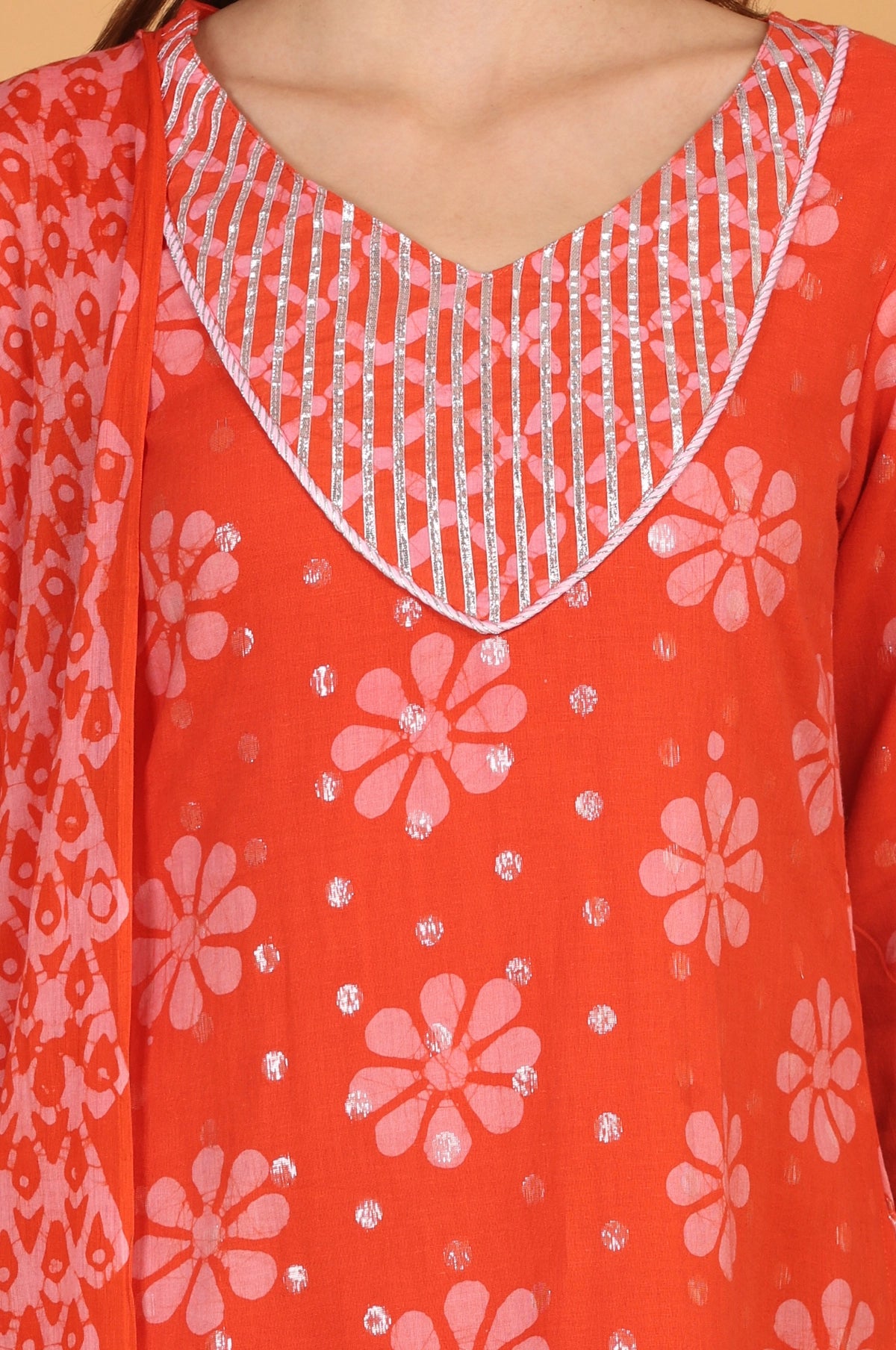 Batik Sunrise Suit Set – detail shot | handcrafted batik ethnic wear for women | Shades of You