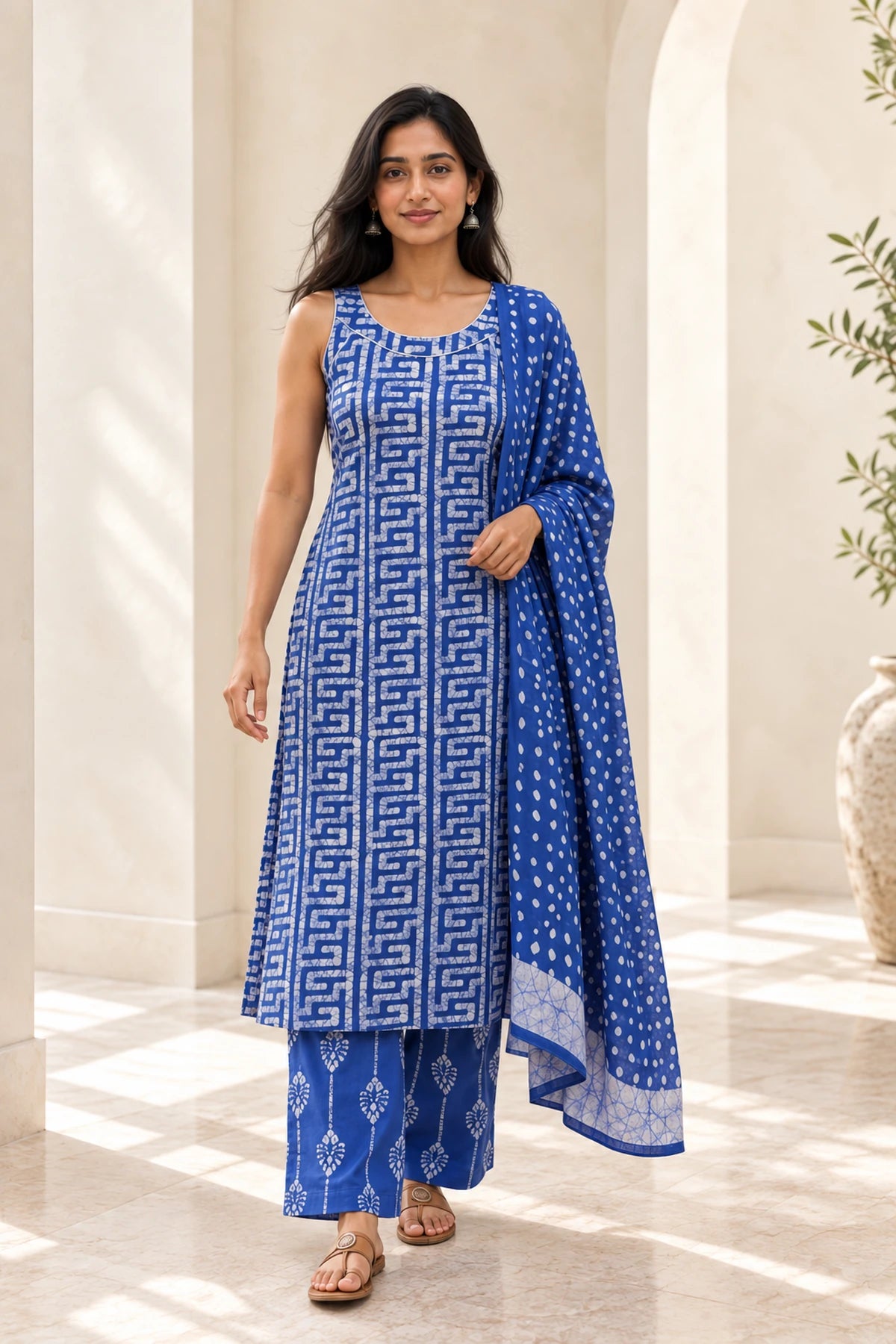 Batik Noodle Strap Sky Suit Set – front view | handcrafted batik ethnic wear for women | Shades of You