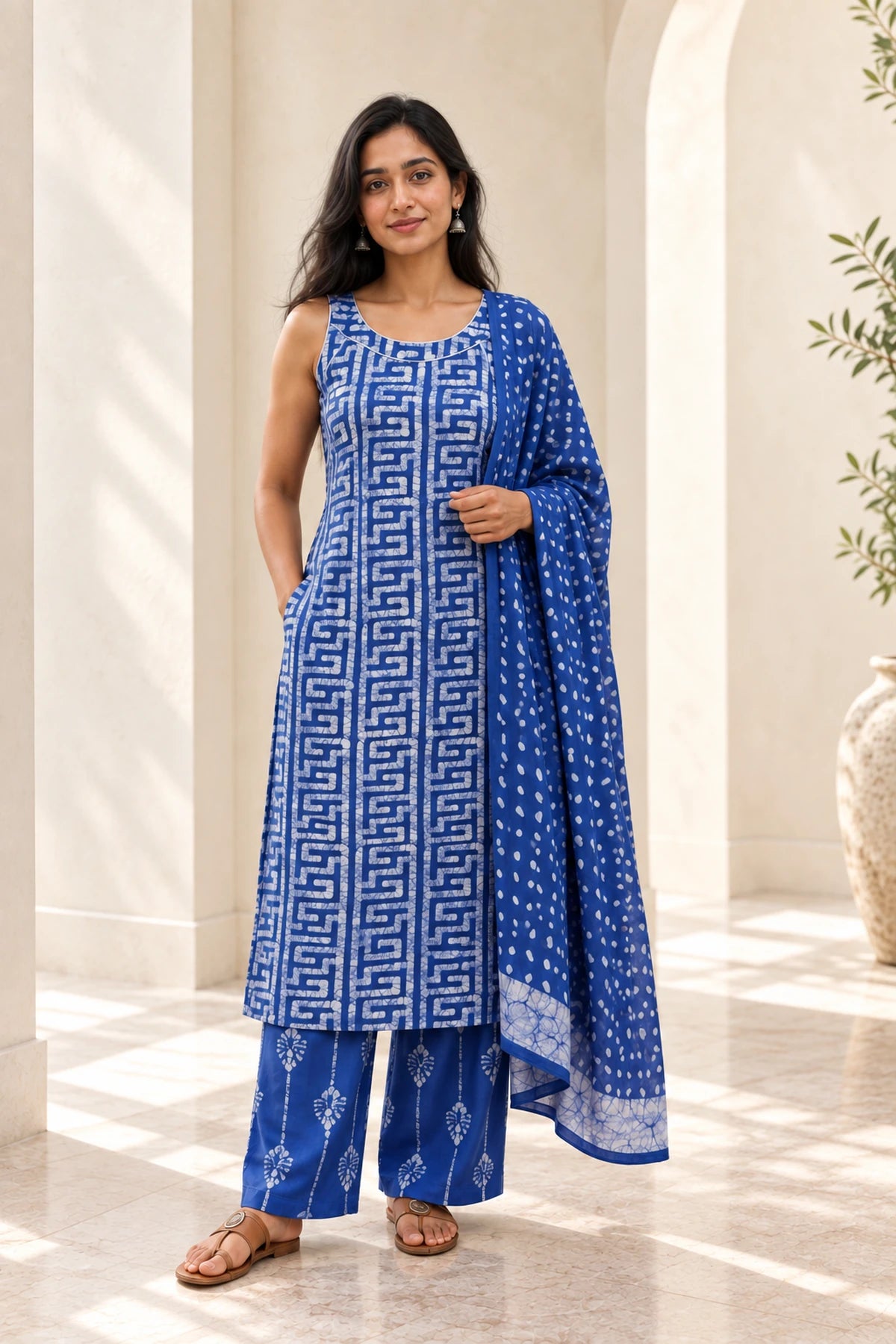 Batik Noodle Strap Sky Suit Set – full look | handcrafted batik ethnic wear for women | Shades of You