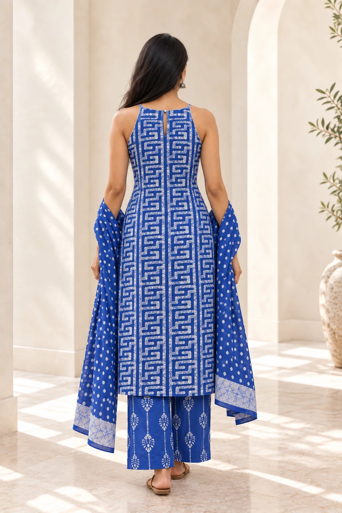 Batik Noodle Strap Sky Suit Set – back view | handcrafted batik ethnic wear for women | Shades of You