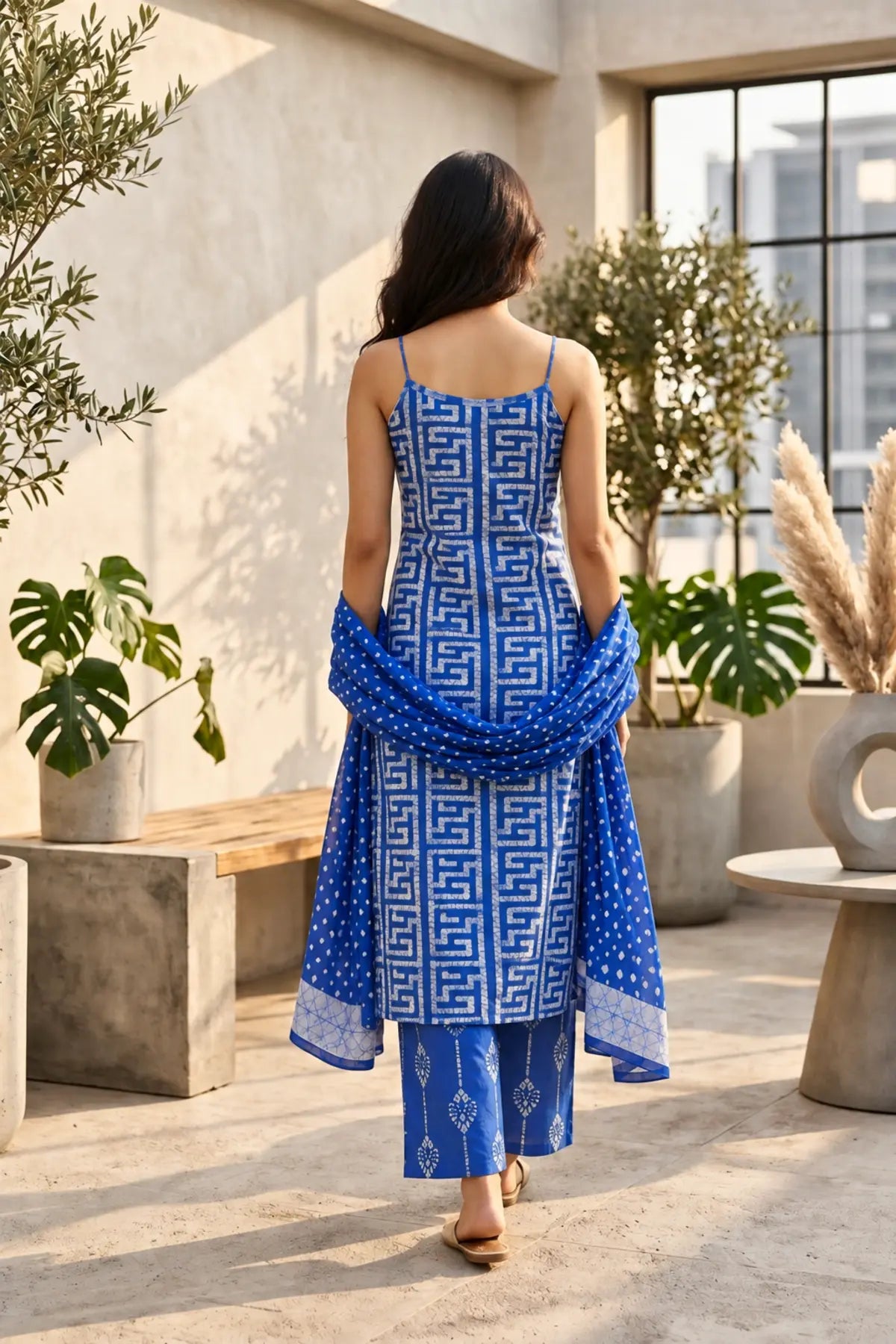Batik Noodle Strap Sky Suit Set – back view | handcrafted batik ethnic wear for women | Shades of You