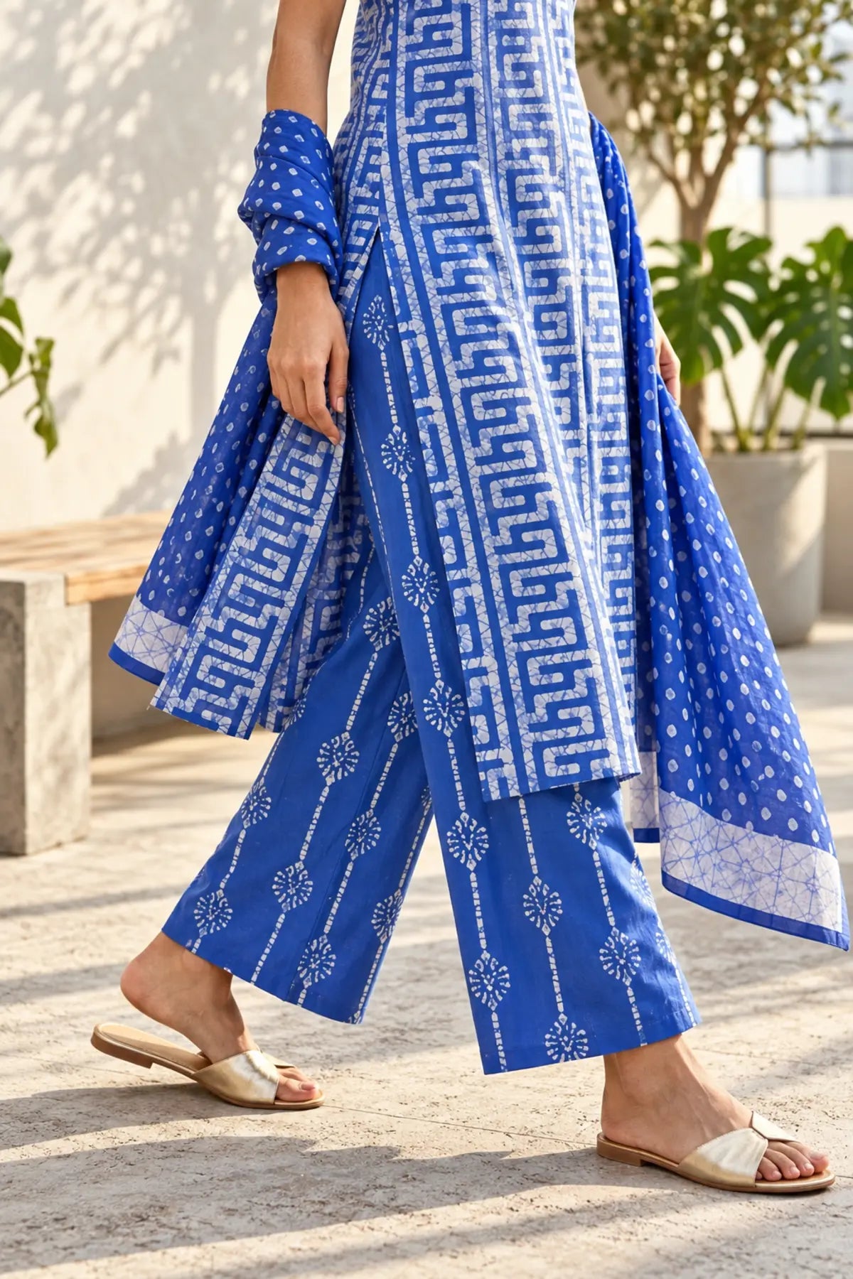 Batik Noodle Strap Sky Suit Set – palazzo detail | handcrafted batik ethnic wear for women | Shades of You
