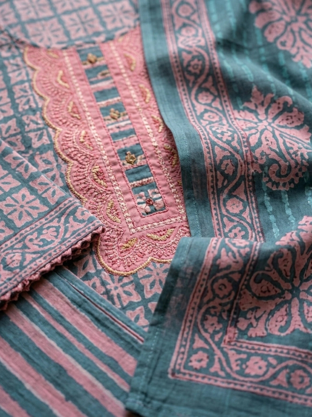 Pink Fern Batik Suit Set