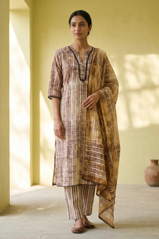 Earth & Plum Batik Kurta Set – front view | handcrafted batik ethnic wear for women | Shades of You