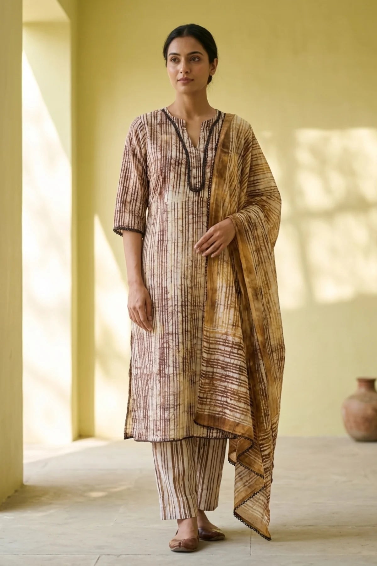 Earth & Plum Batik Kurta Set – front view | handcrafted batik ethnic wear for women | Shades of You