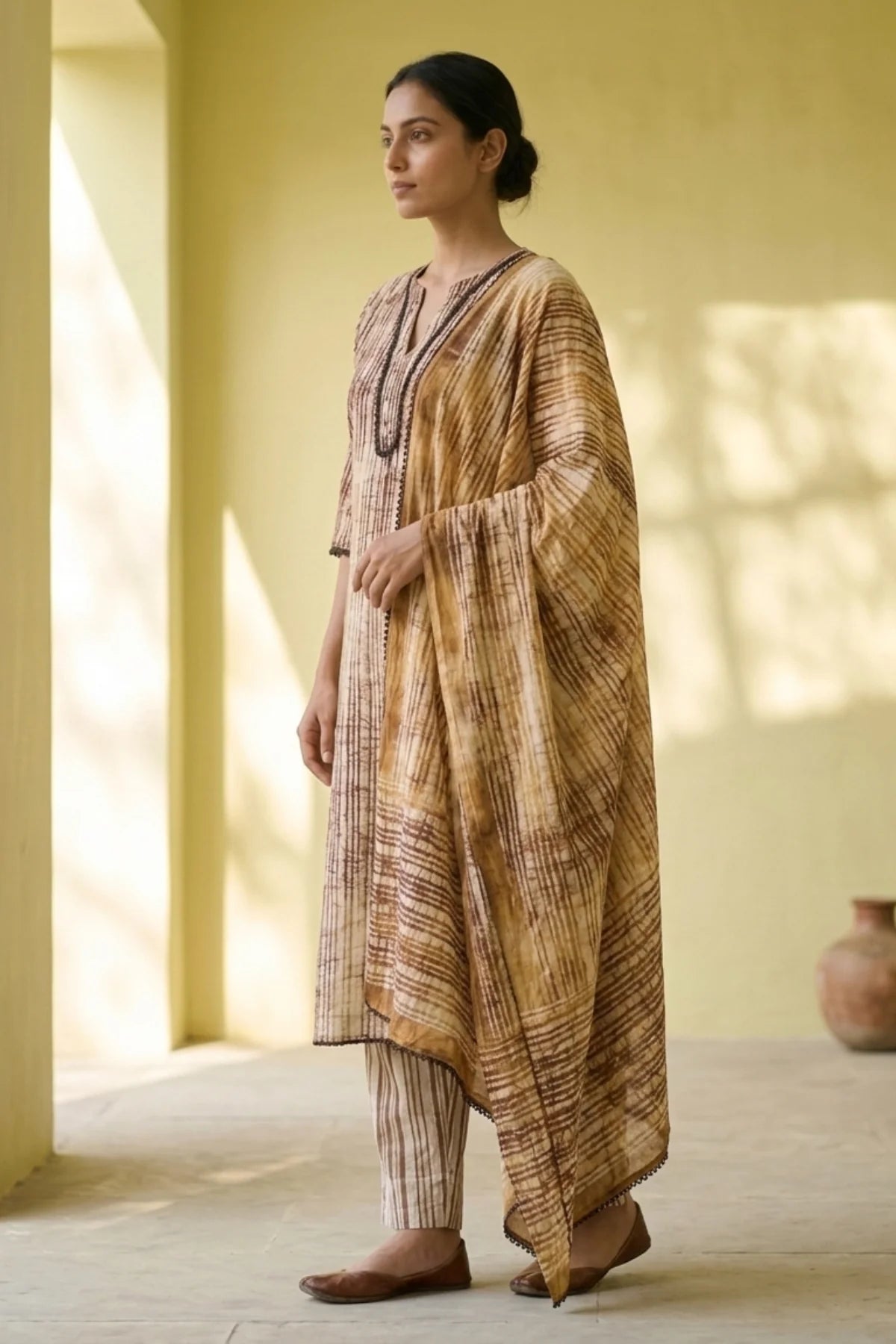 Earth & Plum Batik Kurta Set – back view | handcrafted batik ethnic wear for women | Shades of You