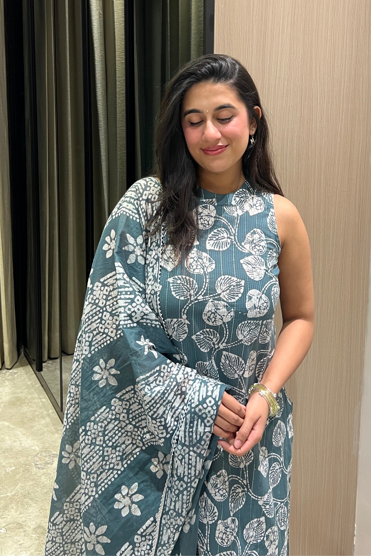 Silver Lining Batik Kurta Set – portrait closeup | handcrafted batik ethnic wear for women | Shades of You