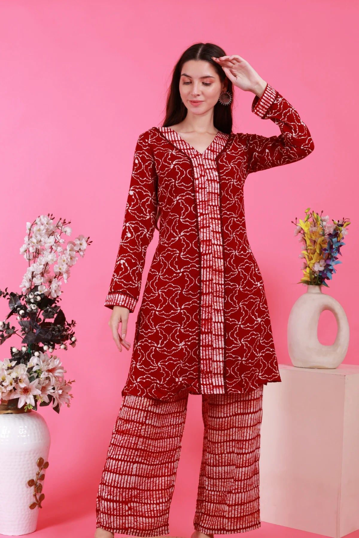 Maroon Modal Batik Co-ord – back view | handcrafted batik ethnic wear for women | Shades of You