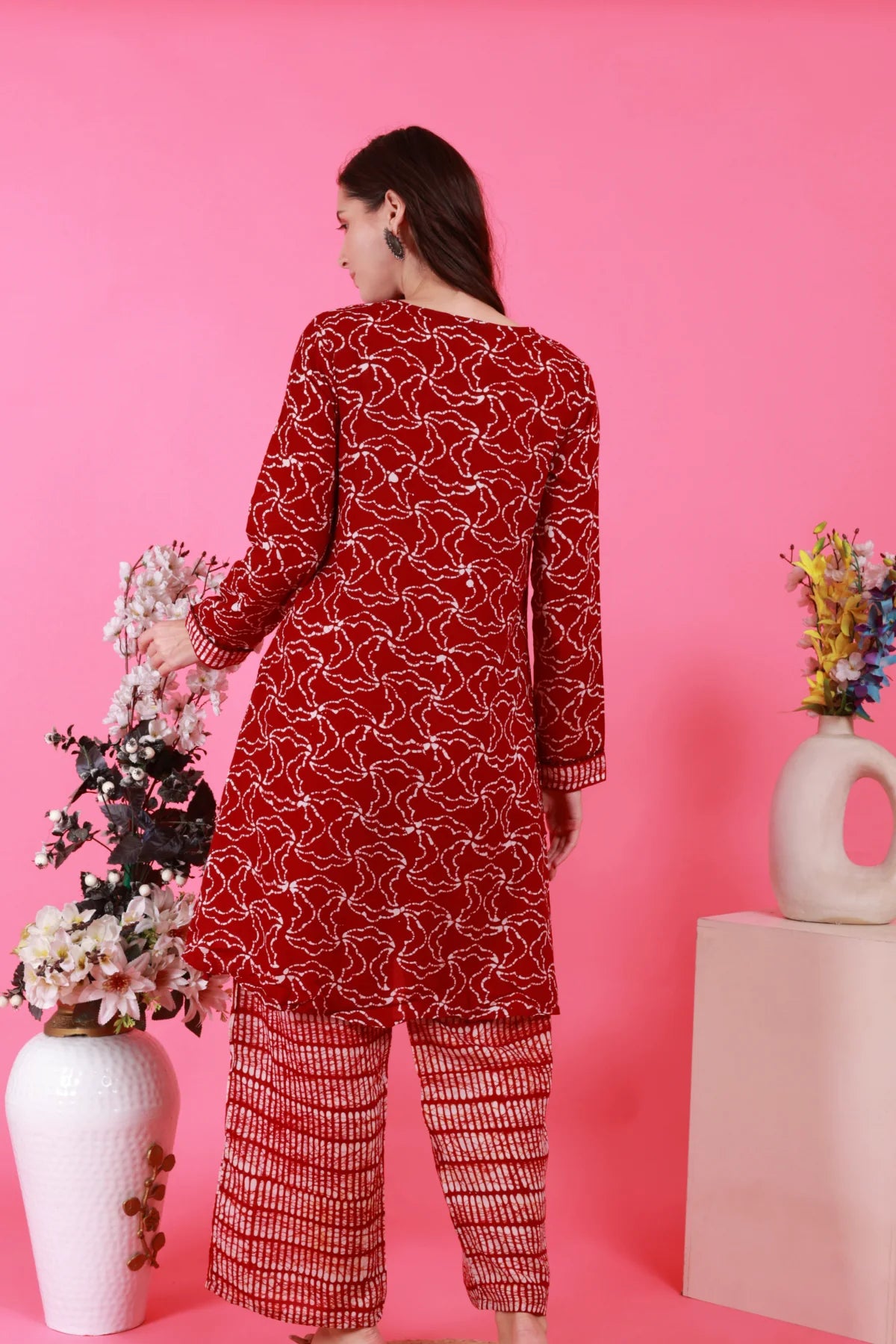 Maroon Modal Batik Co-ord – detail shot | handcrafted batik ethnic wear for women | Shades of You