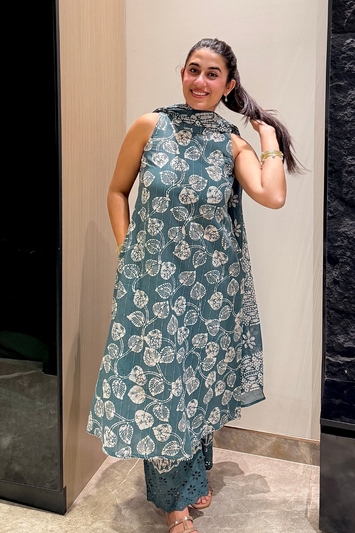 Silver Lining Batik Kurta Set – lifestyle shot | handcrafted batik ethnic wear for women | Shades of You