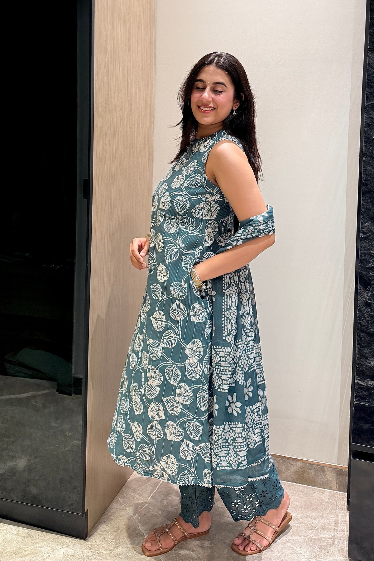 Silver Lining Batik Kurta Set – side view | handcrafted batik ethnic wear for women | Shades of You