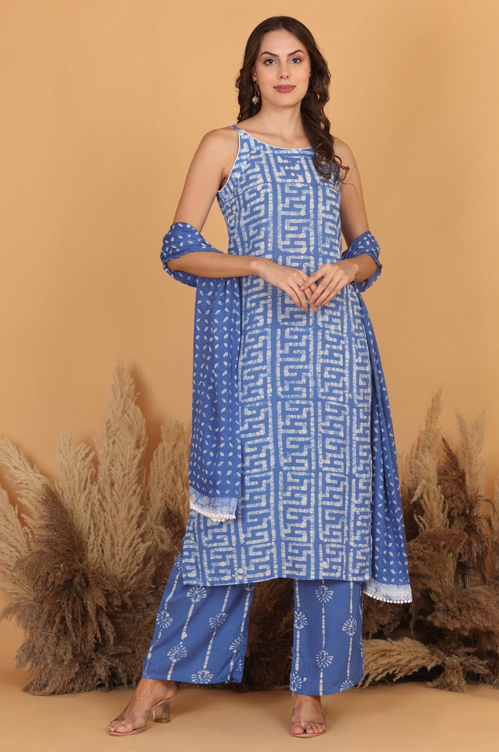 Batik Noodle Strap Sky Suit Set