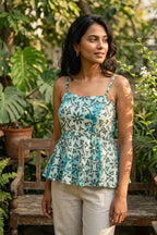 Blue Meadow Batik Peplum Top