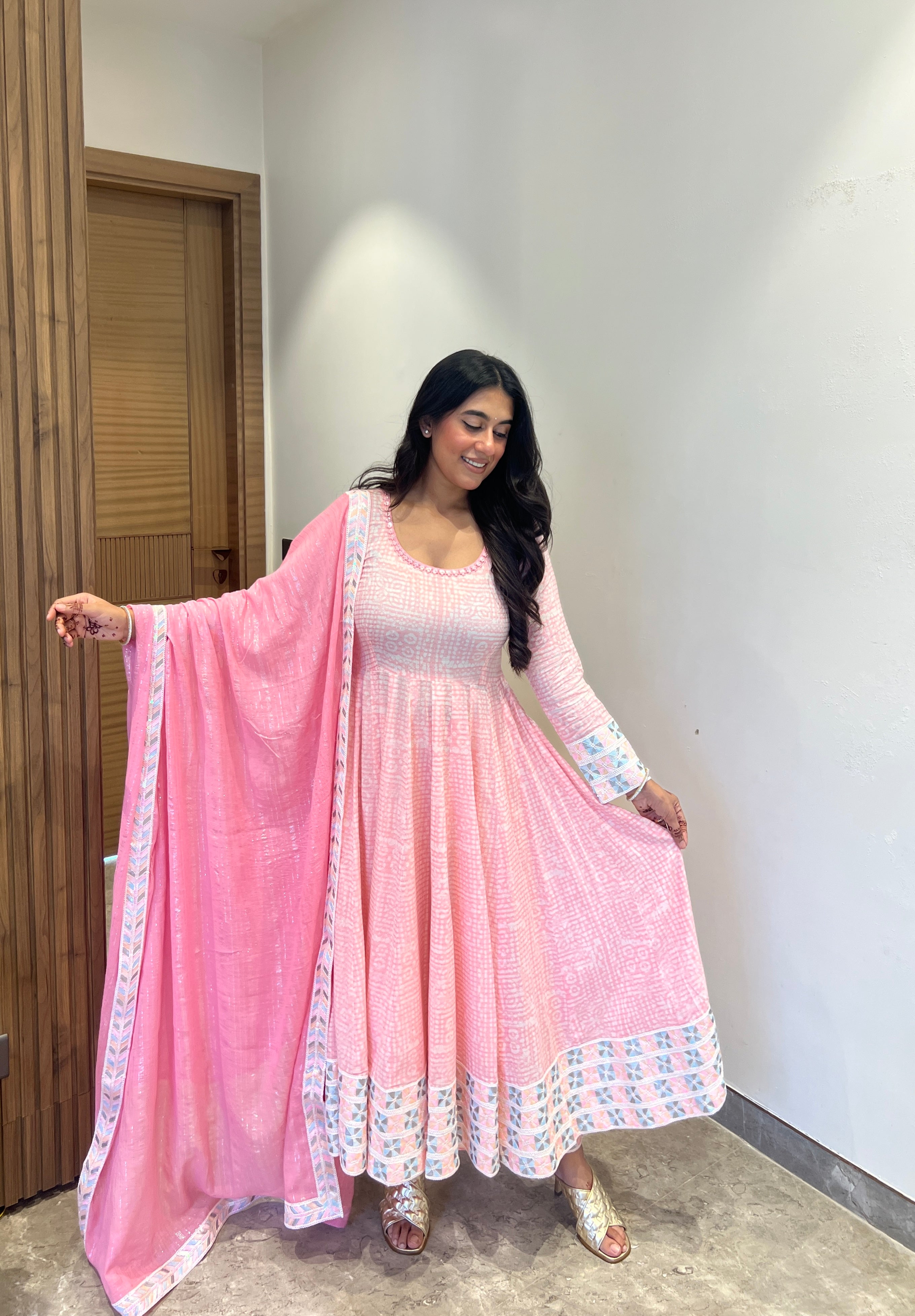 Gulnaar Pink Batik Anarkali Set