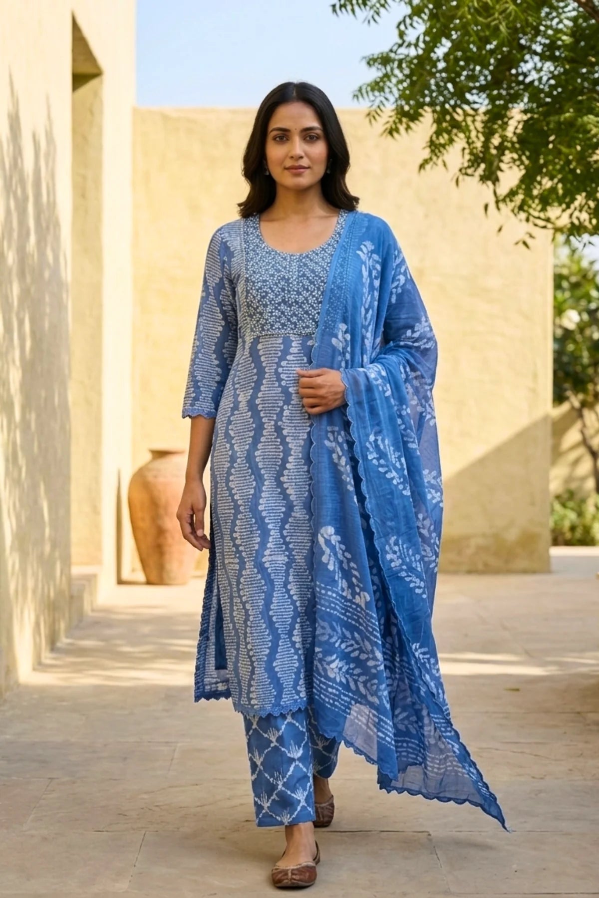 Skyfall Batik Modal Kurta Set – front view | handcrafted batik ethnic wear for women | Shades of You