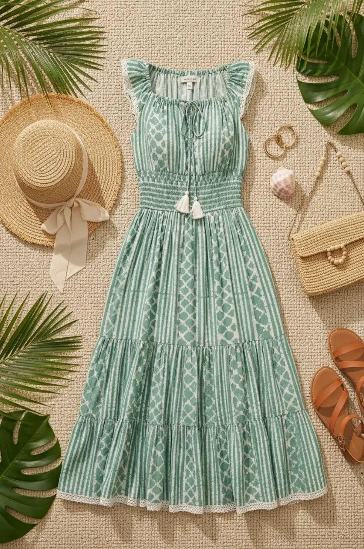Olive Breeze Smocked Midi Dress