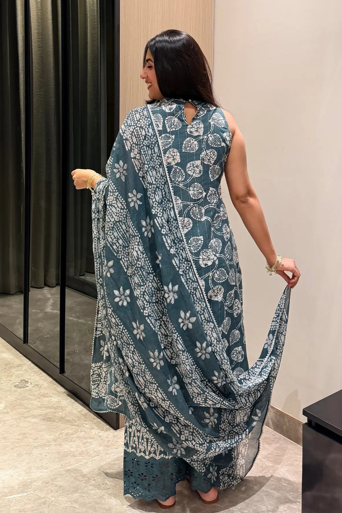 Silver Lining Batik Kurta Set – back view | handcrafted batik ethnic wear for women | Shades of You