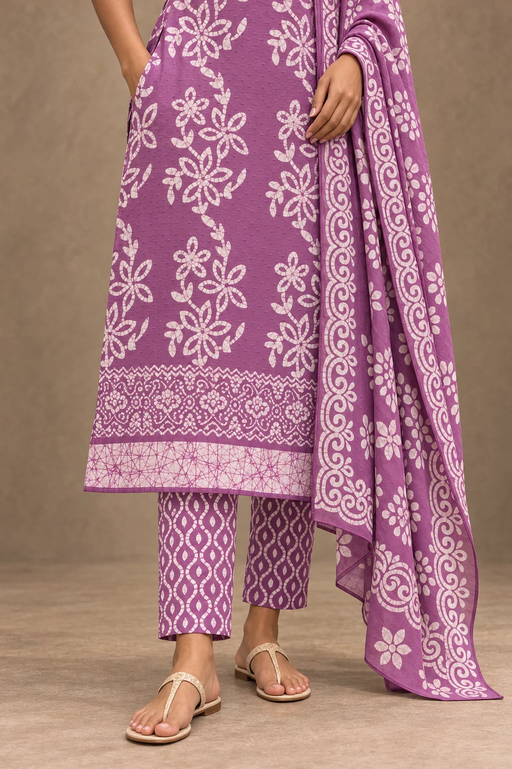 Kasni Van batik kurta - border print hem, printed pants and dupatta