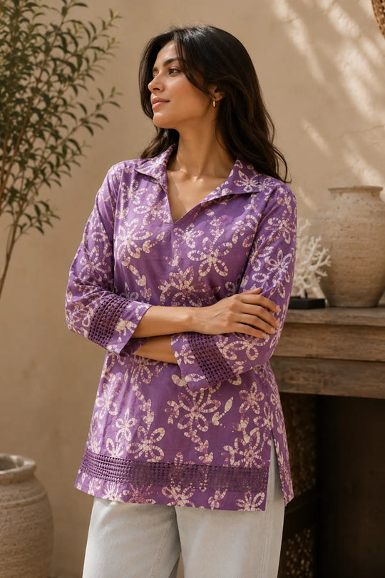 Lavender Mist Cotton Tunic, detail