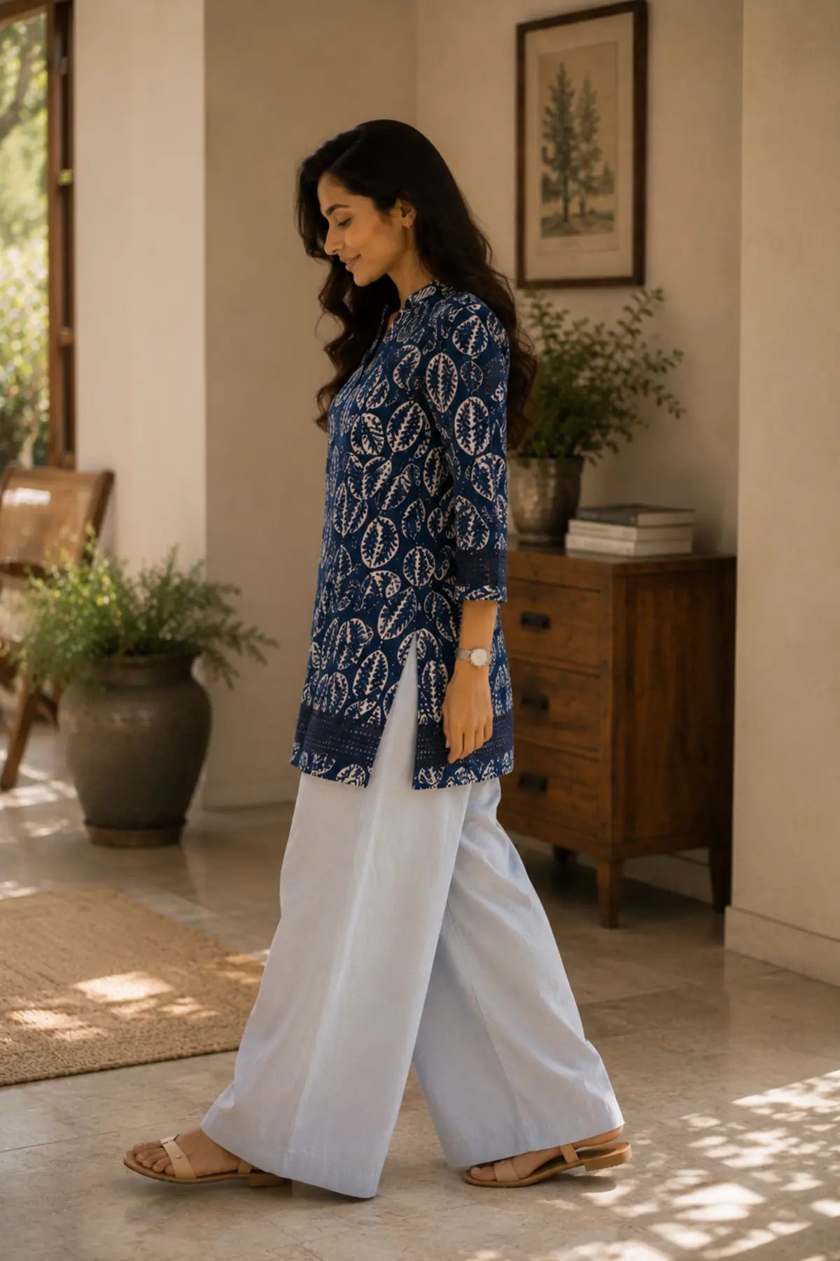 Navy Tide Cotton Tunic