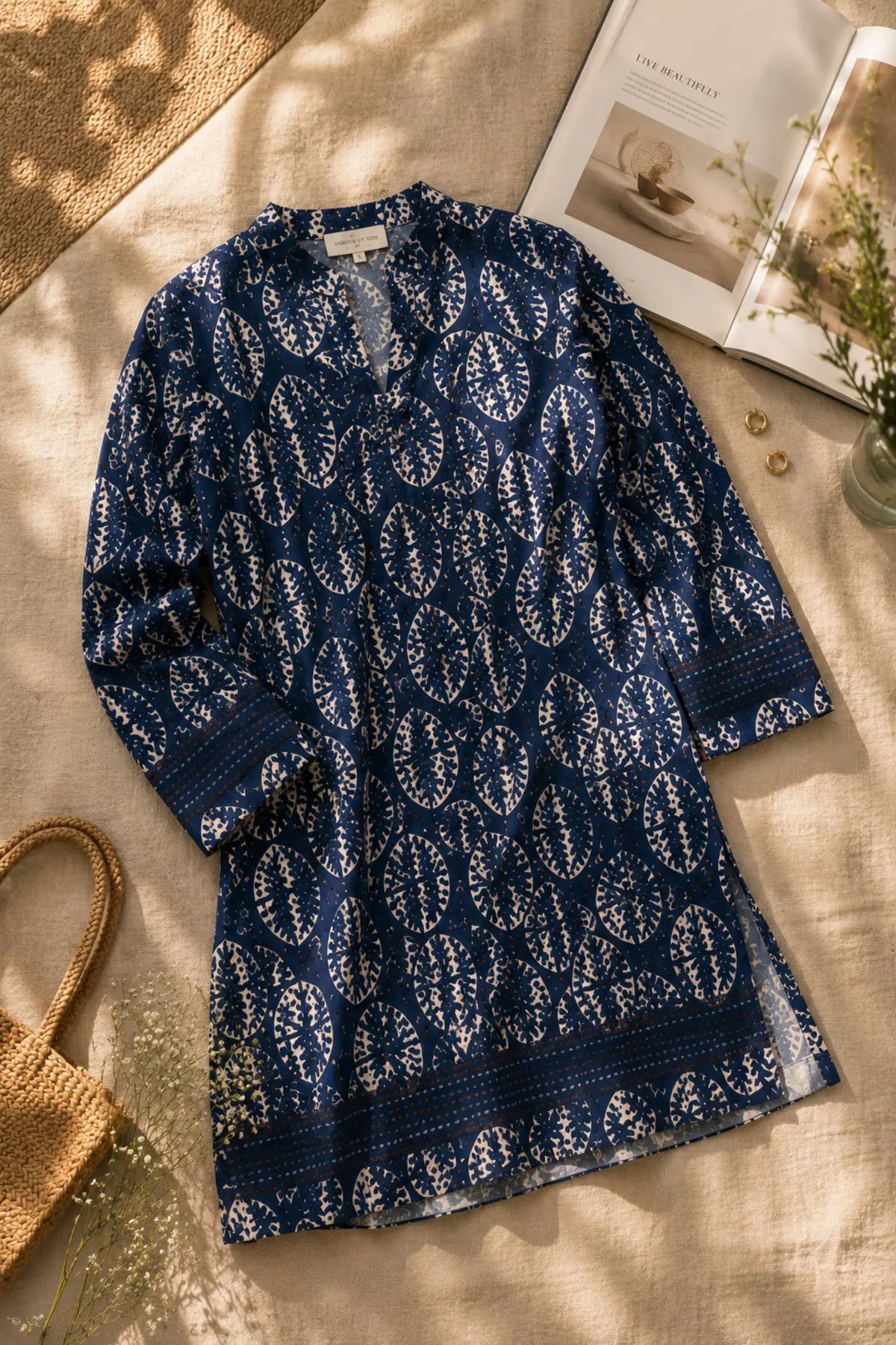 Navy Tide Cotton Tunic