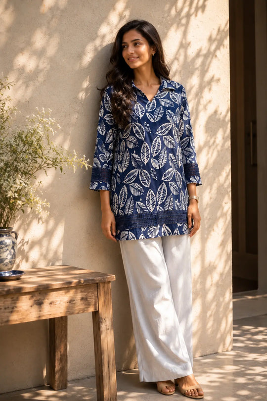 Navy Tide Cotton Tunic