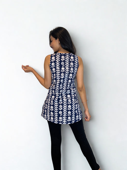 Batik Handprinted Top in Navy