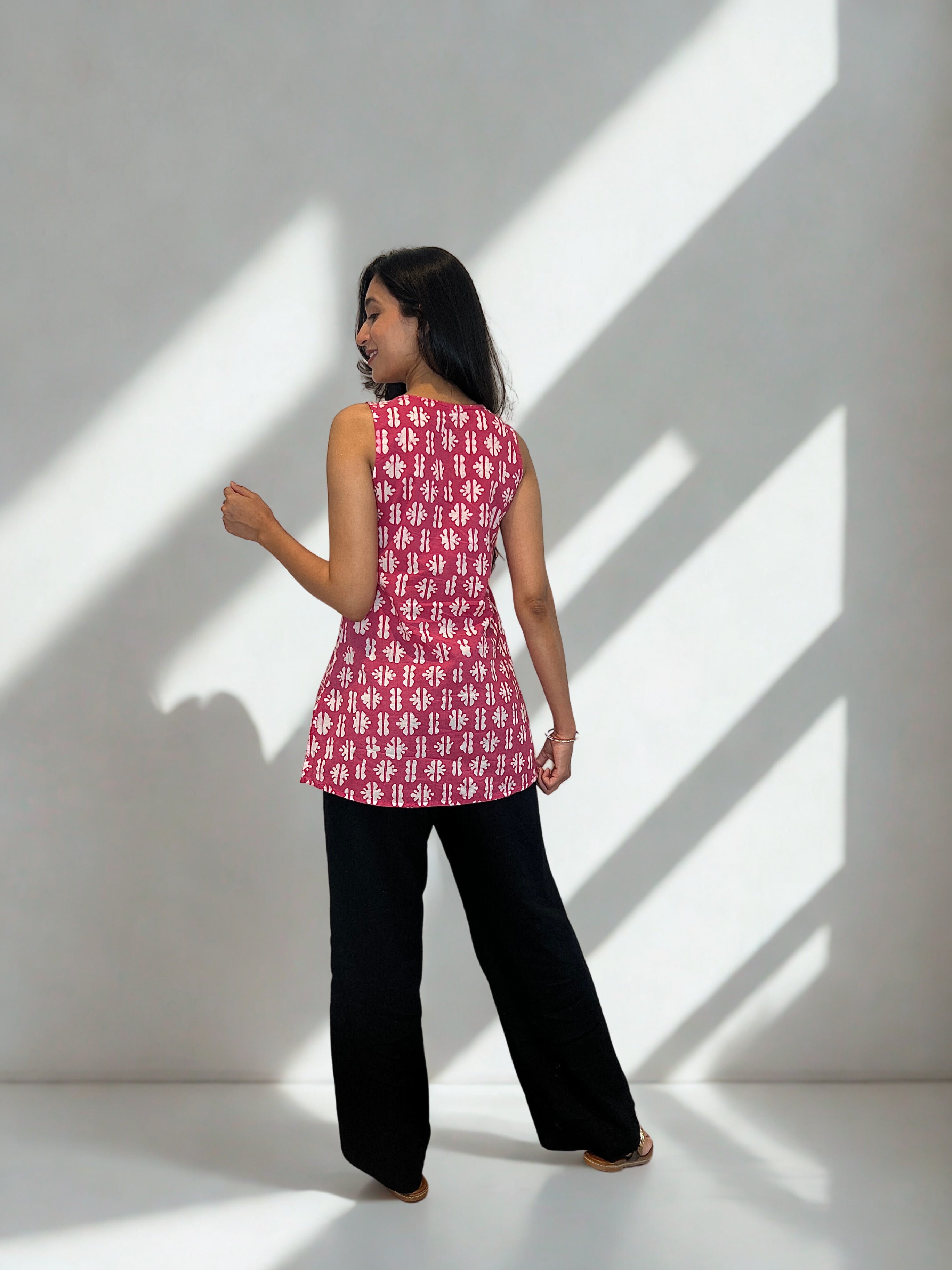 Batik Handprinted Top in Pink