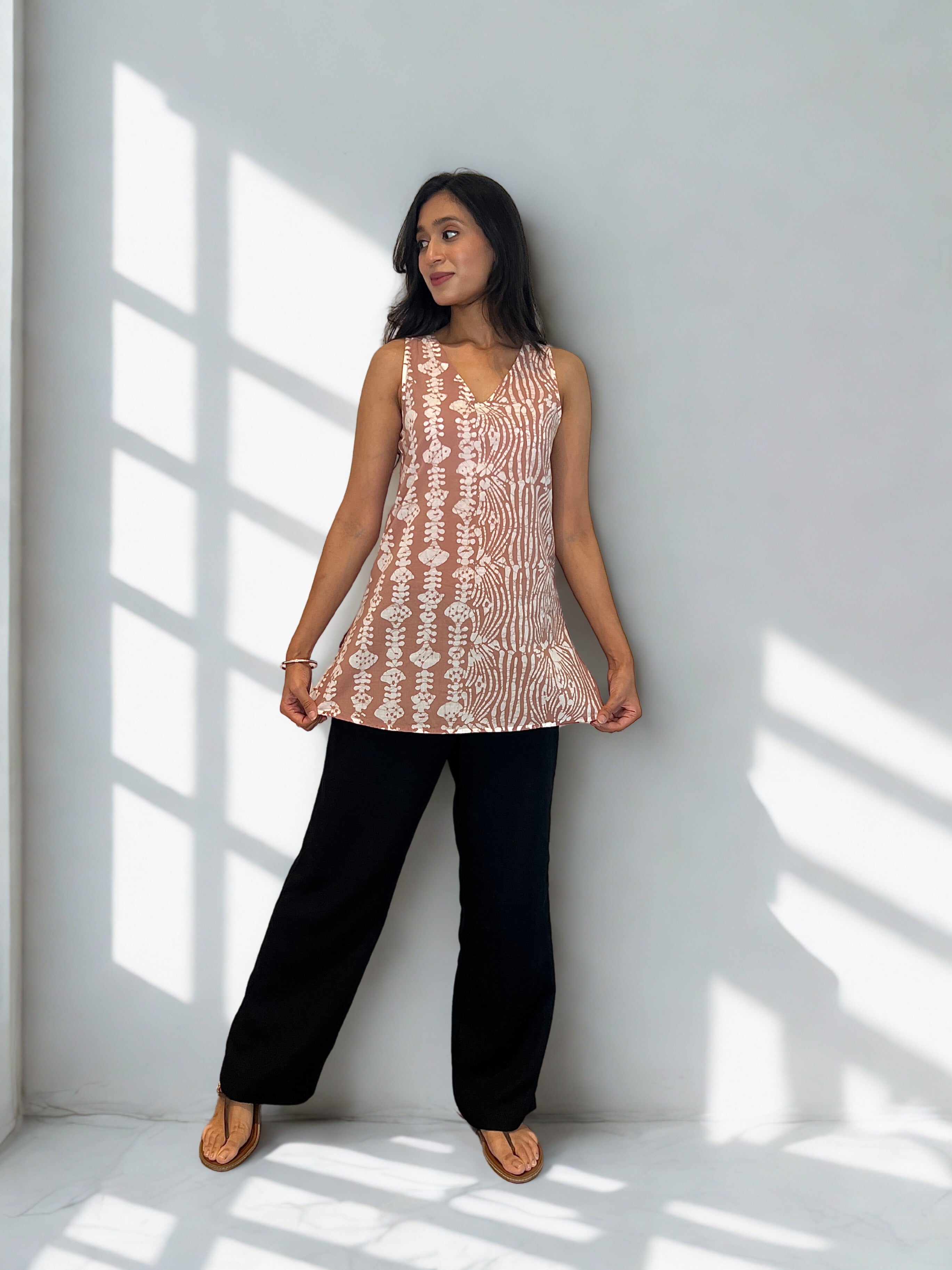 Batik Handprinted Top in Beige