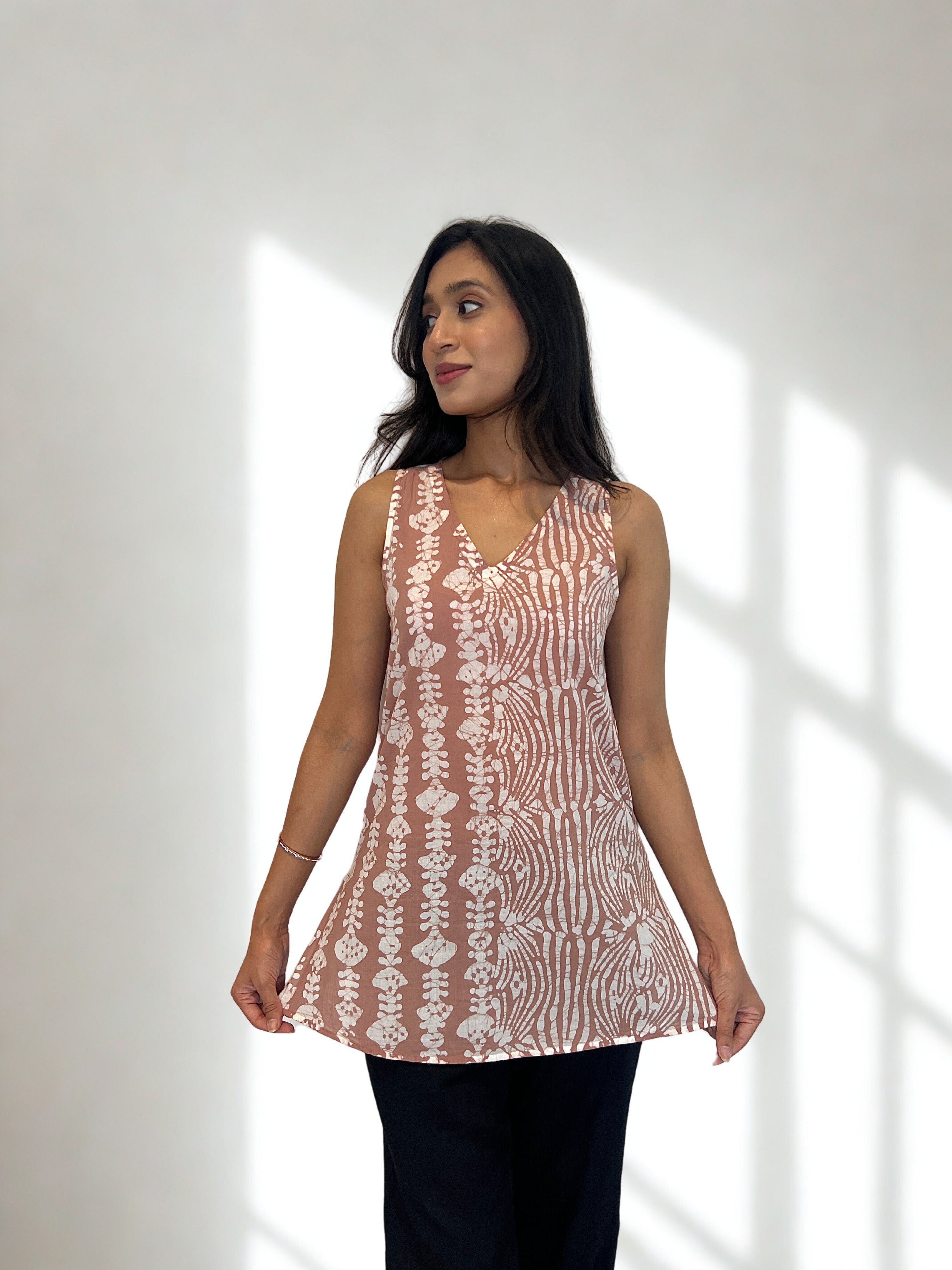 Batik Handprinted Top in Beige