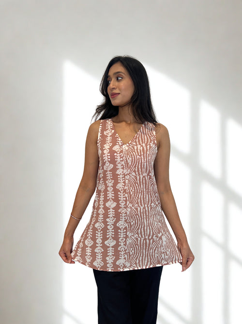 Batik Handprinted Top in Beige