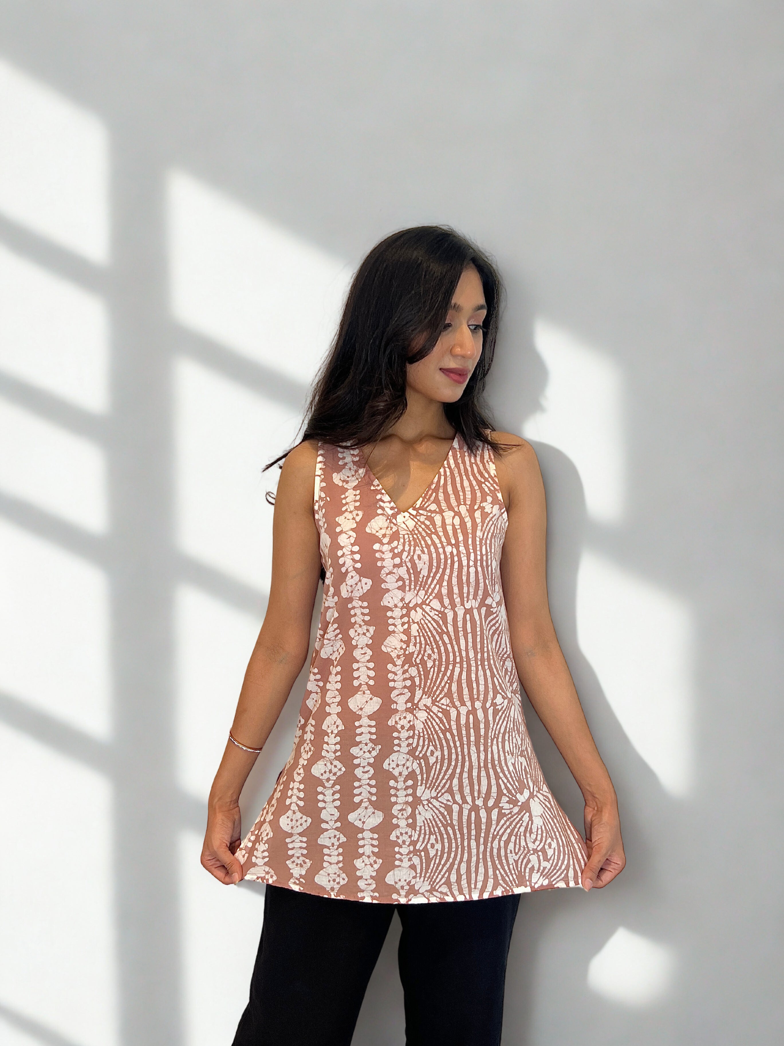 Batik Handprinted Top in Beige