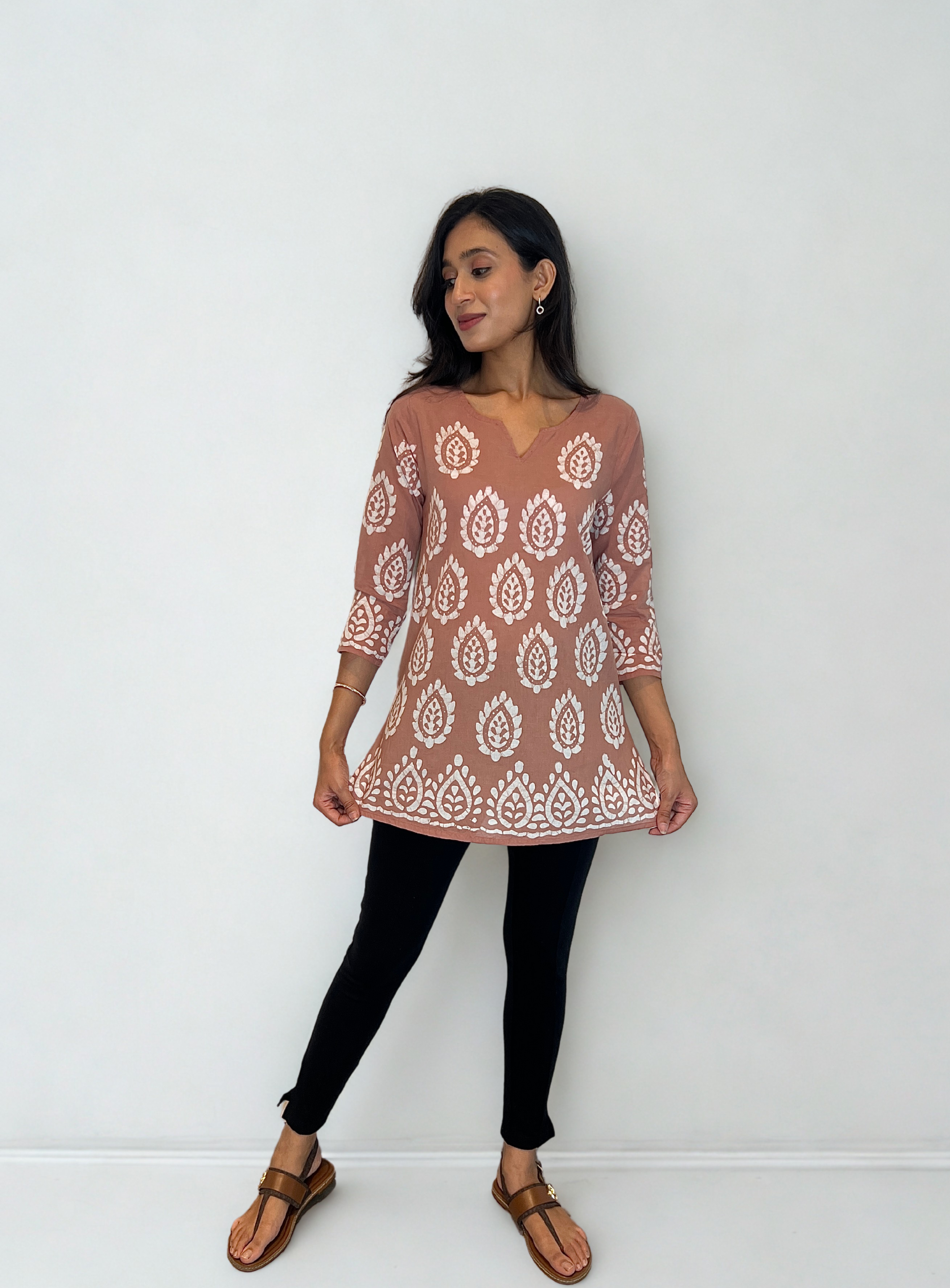 Batik Handprinted Tunic in Beige