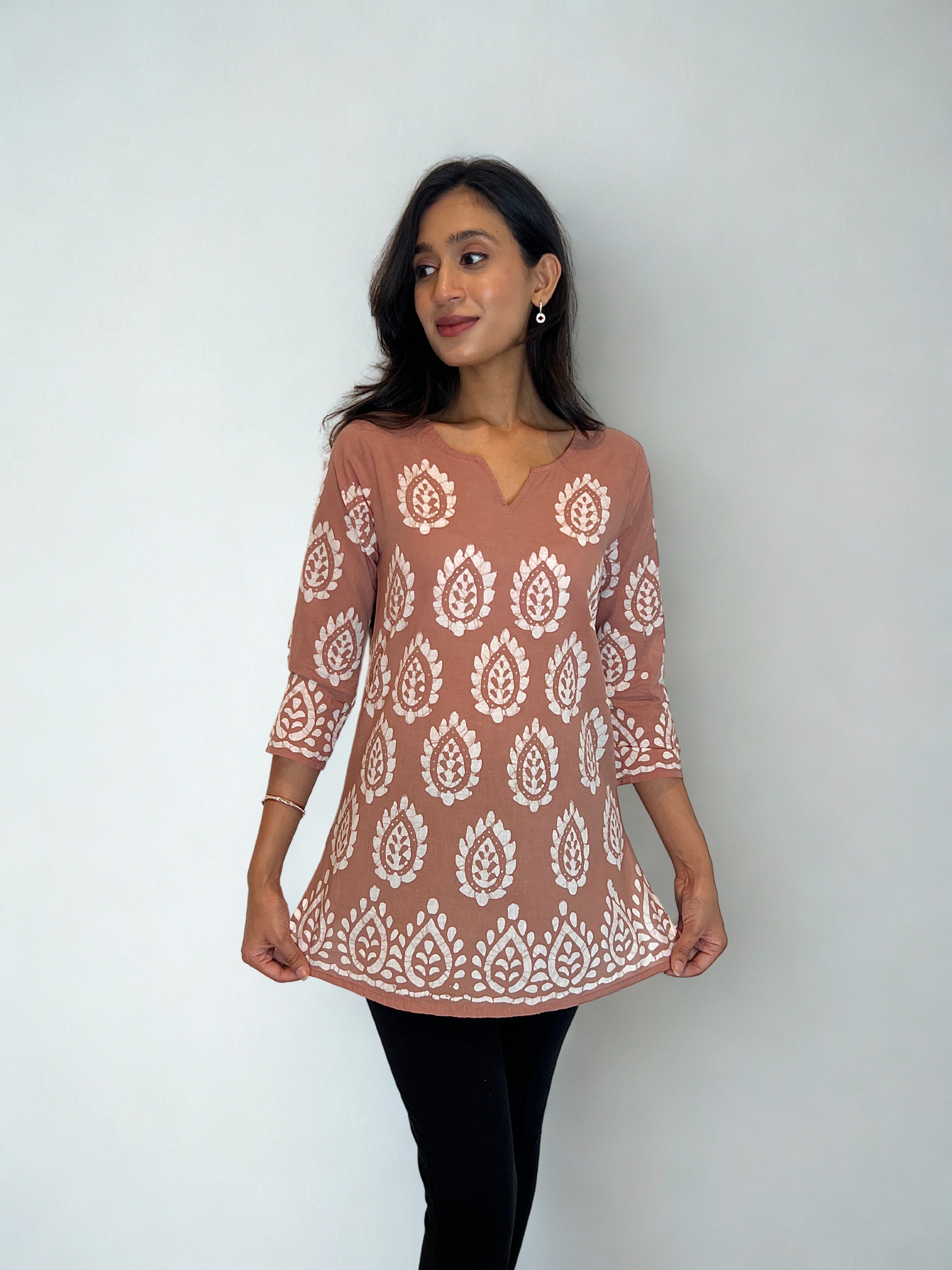 Batik Handprinted Tunic in Beige