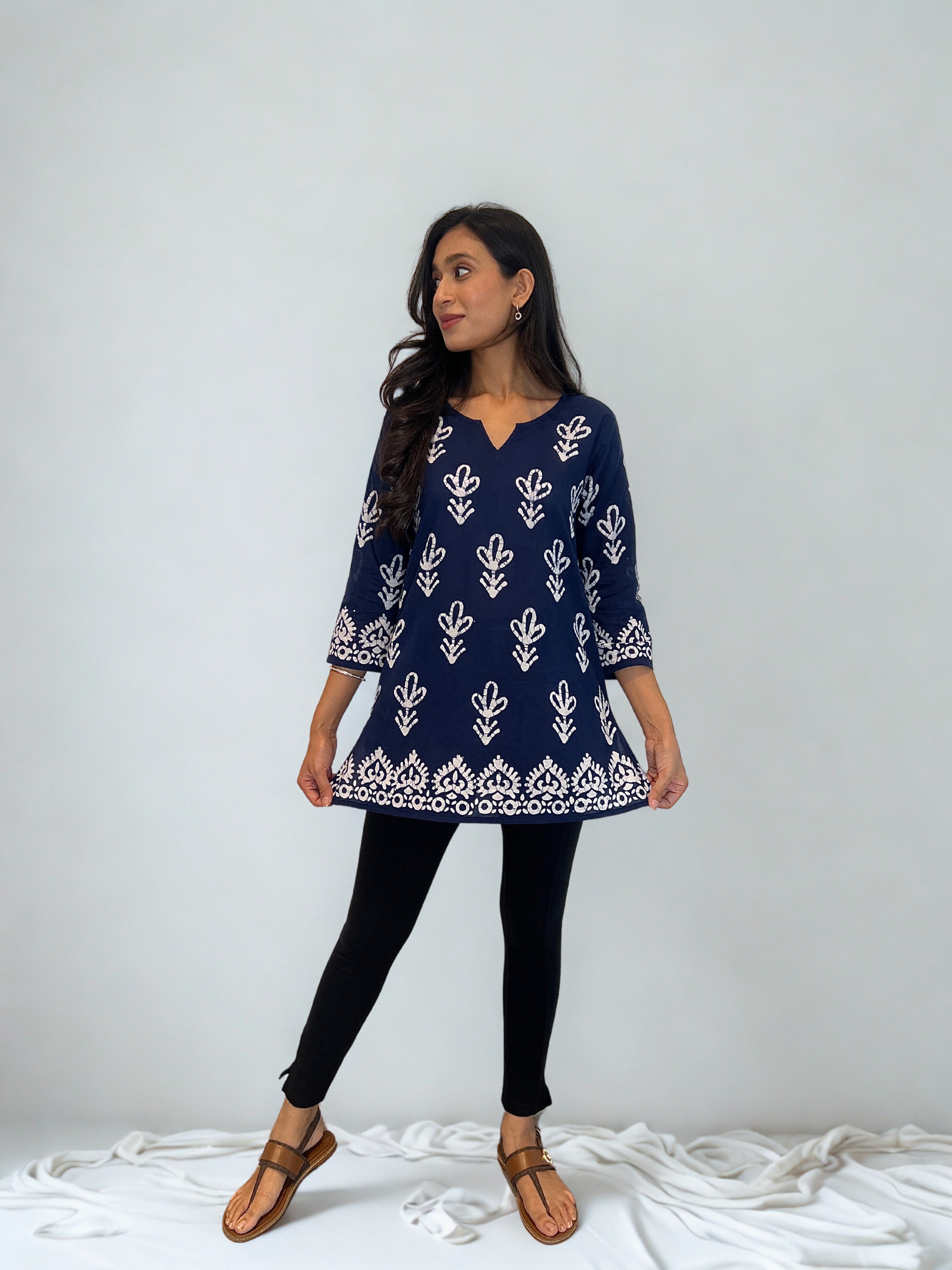 Batik Handprinted Tunic in Navy