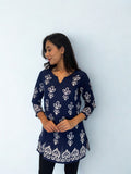 Batik Handprinted Tunic in Navy
