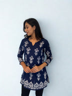 Batik Handprinted Tunic in Navy