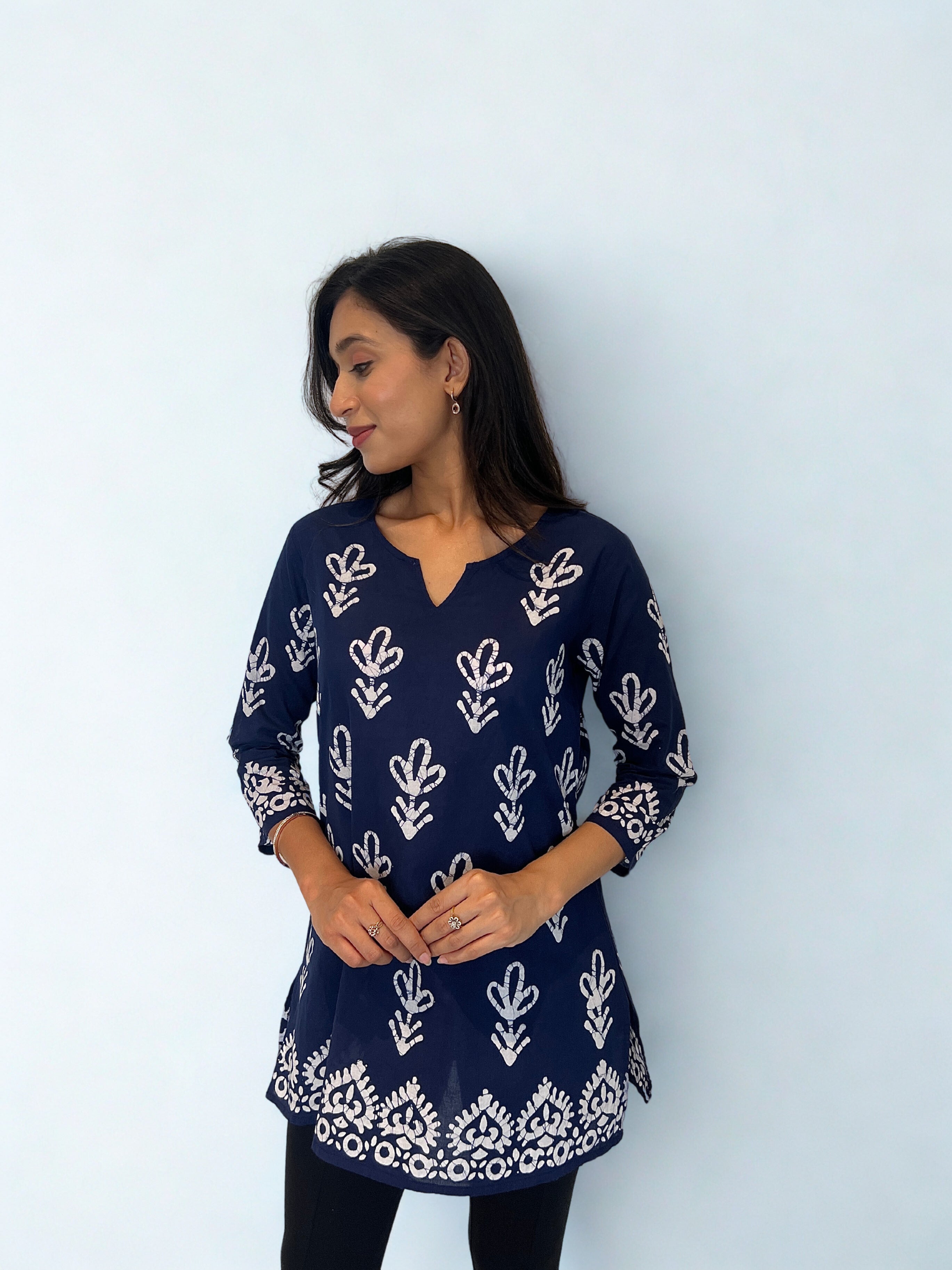 Batik Handprinted Tunic in Navy