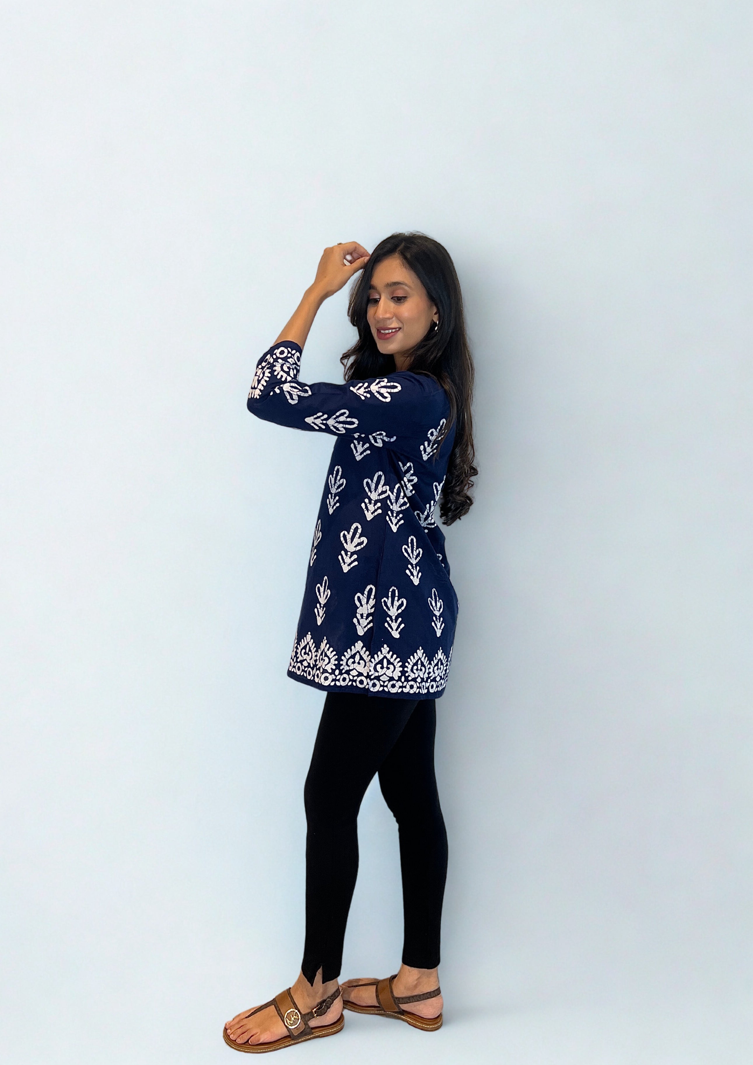 Batik Handprinted Tunic in Navy