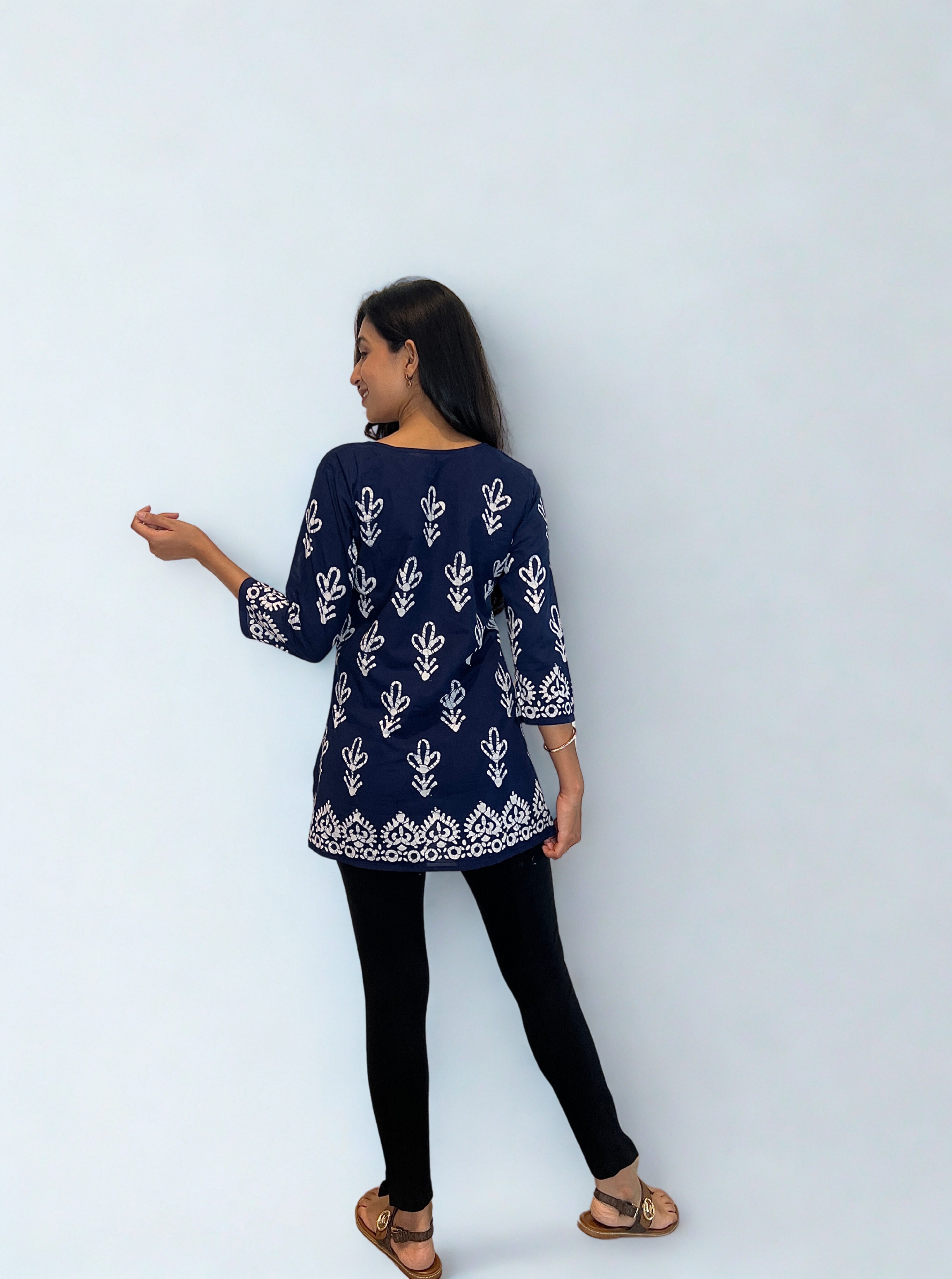 Batik Handprinted Tunic in Navy