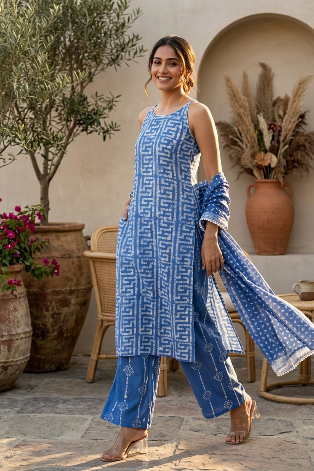 Batik Noodle Strap Sky Suit Set