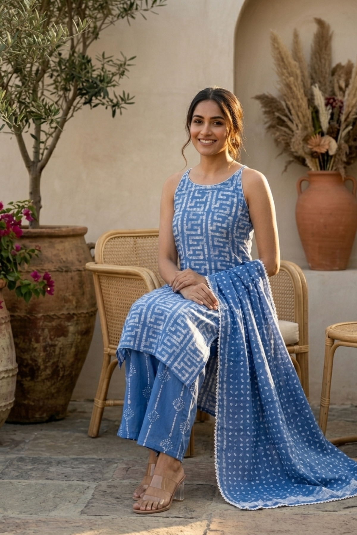 Batik Noodle Strap Sky Suit Set