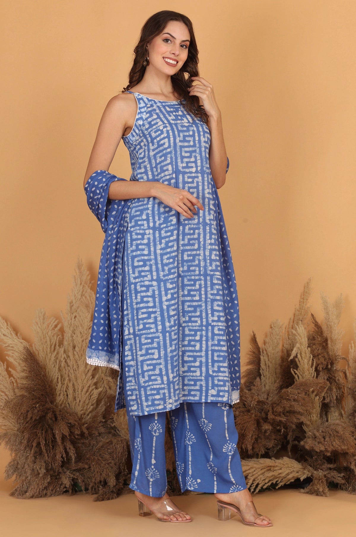 Batik Noodle Strap Sky Suit Set